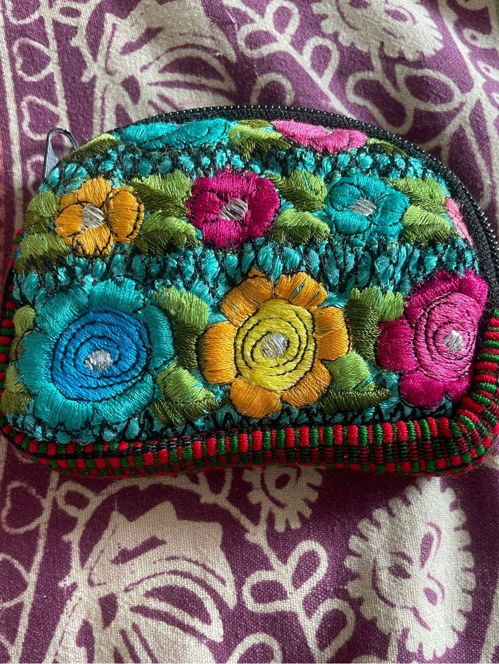 Embroidered Floral Coin Purse - Multicolor